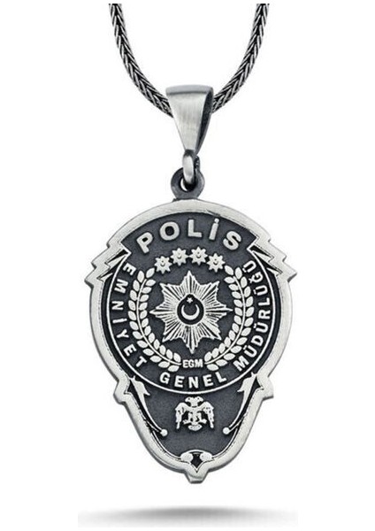 Emliyet Teşkilatı Polis Armalı 925 Ayar Gümüş Erkek Kolye