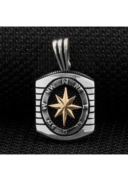 Özel Pusula Tasarımlı 925 Ayar Gümüş Erkek Kolye Ucu