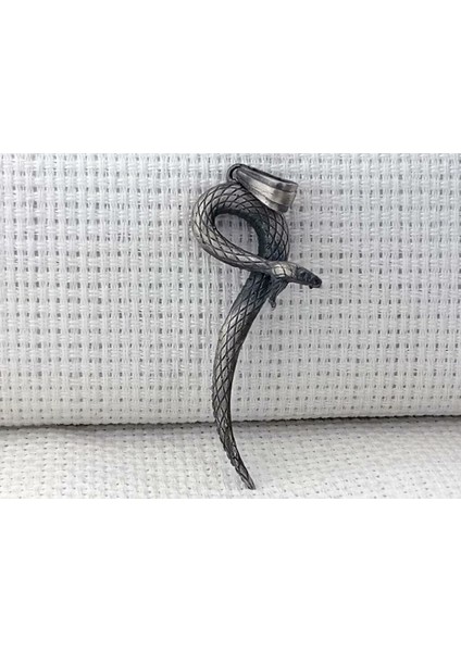 Üç Boyutlu Kara Bamba Yılan 925 Ayar Gümüş Erkek Kolye Ucu