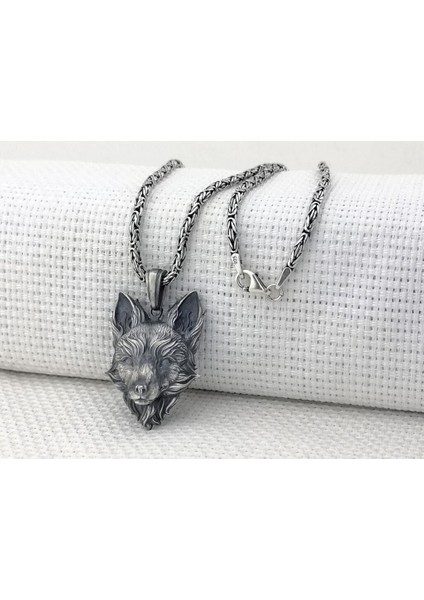 Tilki Üç Boyutlu Kral Zincir 925 Ayar Gümüş Erkek Kolye