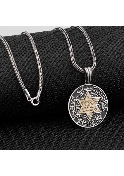 Süleyman Mührü Kalın Zincirli Özel Tasarım 925 Ayar Gümüş Erkek Kolye