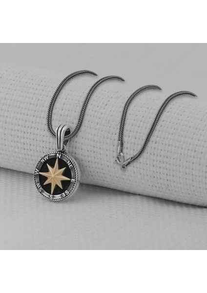 Pusula Tasarımlı 925 Ayar Gümüş Erkek Kolye