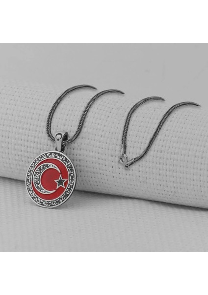 Gravur Işlemeliorta Boy Ay Yıldız 925 Ayar Gümüş Erkek Kolye