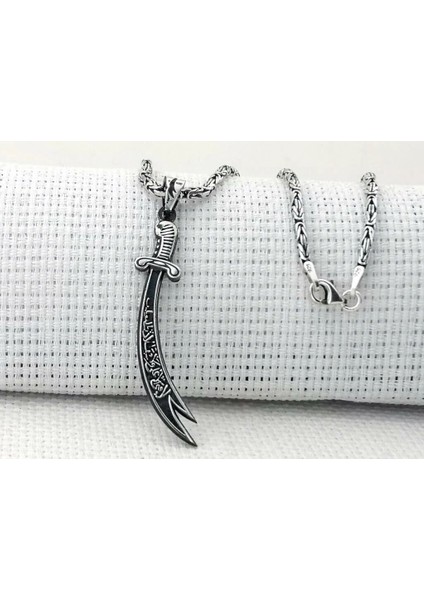 Çift Taraflı Zülfikar Kral Zincirli 925 Ayar Gümüş Erkek Kolye