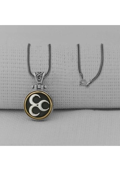 Üç Hilal Ortası Dönen 925 Ayar Gümüş Erkek Kolye