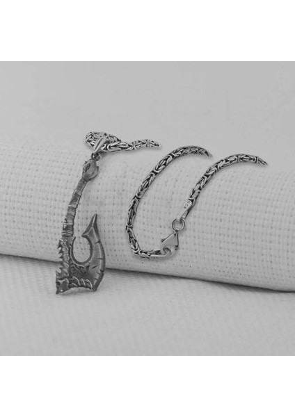 Viking Iskandinav Savaşcı Baltası Kral Zincir 925 Ayar Gümüş Erkek Kolyesi
