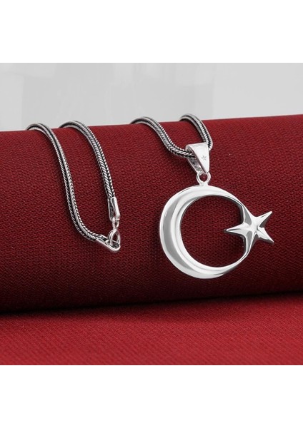 Ay Yıldız 925 Ayar Gümüş Erkek Kolye