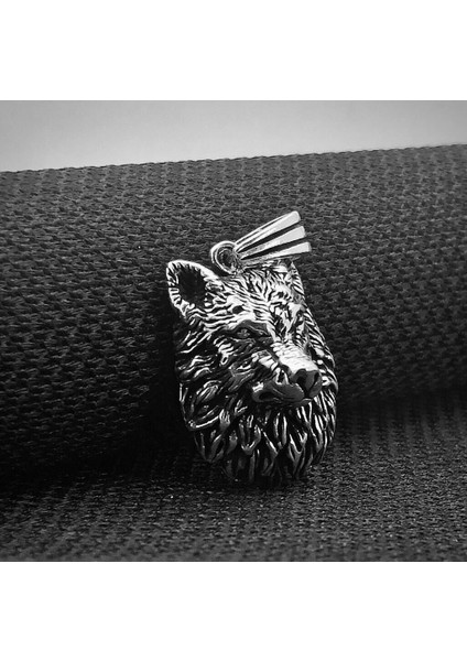 Kurt Kafası 925 Ayar Gümüş Erkek Kolye Ucu