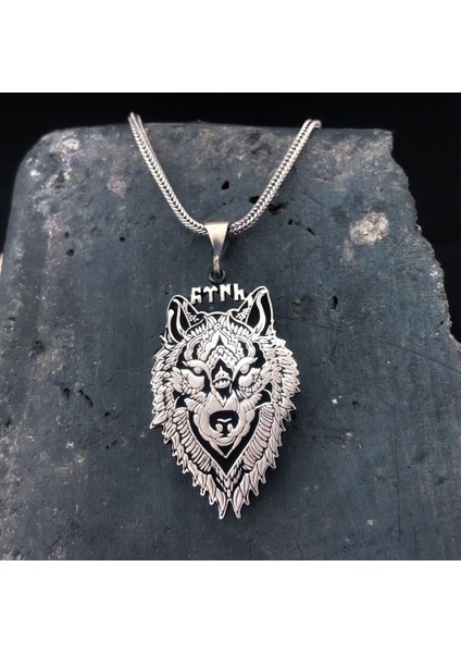 Kurt Kafası Türk Yazılı 925 Ayar Gümüş Erkek Kolye