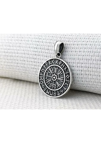 Viking Vegvisir Pusulası 925 Ayar Gümüş Erkek Kolye Ucu