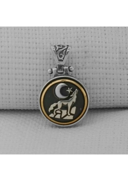 Uluyan Kurt Ayıldız Ortası Dönen 925 Ayar Gümüş Erkek Kolye