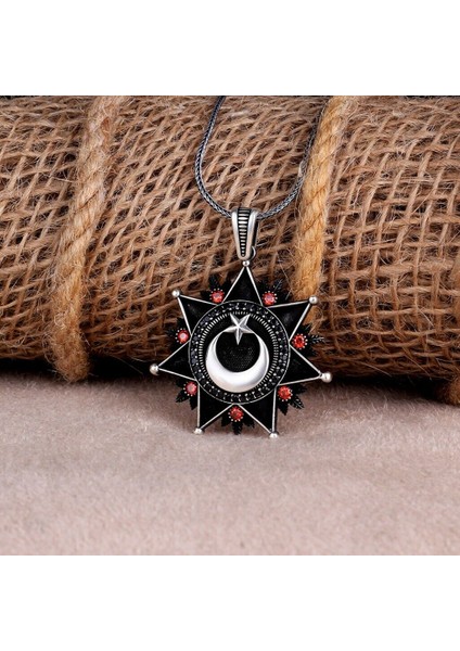 Ay Yıldızlı Kral Zincir 925 Ayar Gümüş Erkek Kolye