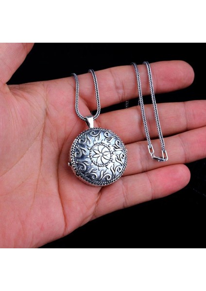 Otantik Açılabilir Oval Muska Kabi 925 Ayar Gümüş Erkek Kolye