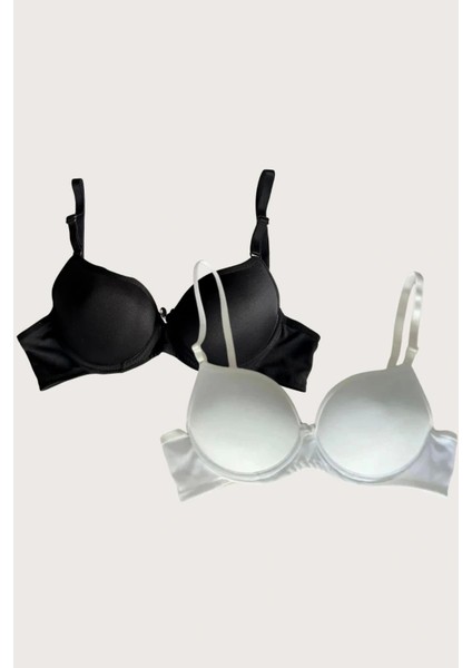 Beyaz-Siyah 2'li Mikro Kumaş Içi Boş Balenli Günlük Desteksiz Sütyen modelleri