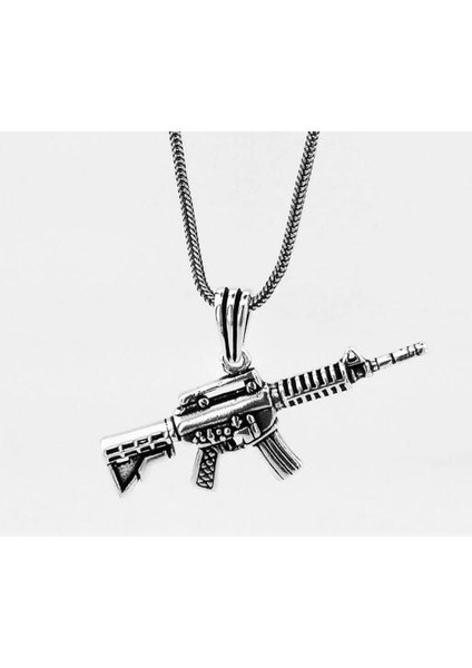 Tüfek Tasarımlı 925 Ayar Gümüş Erkek Kolye