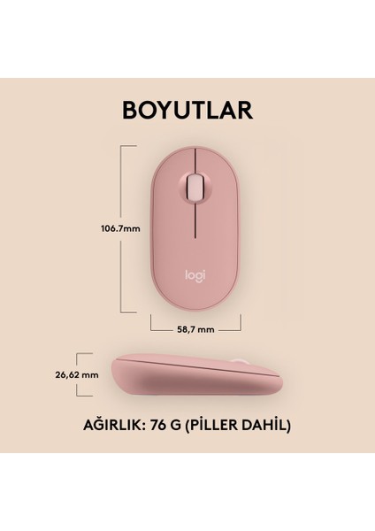 tech M350 Pebble Sessiz Kablosuz Kompakt Mouse -Pembe