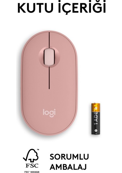 tech M350 Pebble Sessiz Kablosuz Kompakt Mouse -Pembe