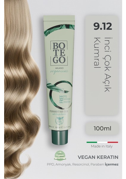 Organica Organik Saç Boyası - 9.12 İnci Çok Açık Kumral 100 ml - Amonyaksız, Kokusuz, Vegan