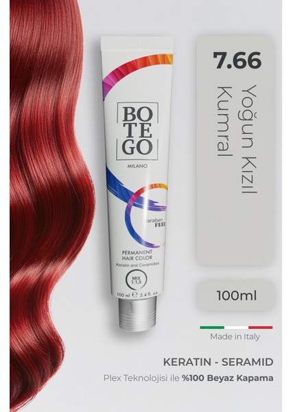 Profesyonel Krem Saç Boyası - 7.66 Yoğun Kızıl Kumral 100 ml - Plex, Keratin, Seramid