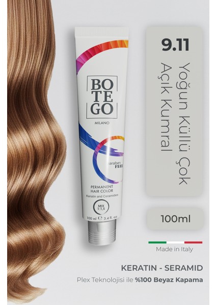 Profesyonel Krem Saç Boyası - 9.11 Yoğun Küllü Çok Açık Kumral 100 ml - Plex, Keratin, Seramid