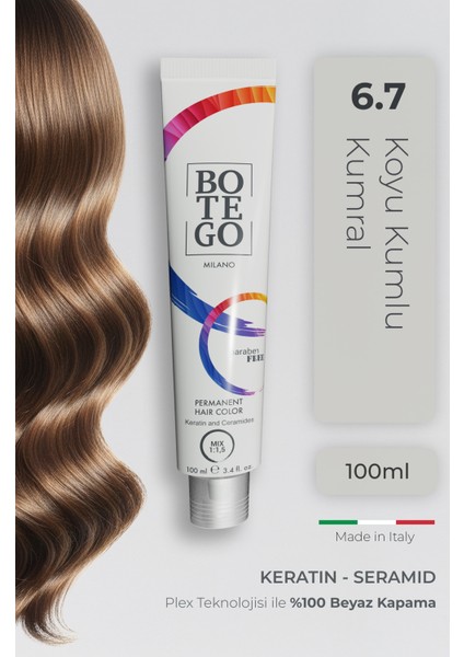 Profesyonel Krem Saç Boyası - 6.7 Koyu Kumlu Kumral 100 ml - Plex, Keratin, Seramid