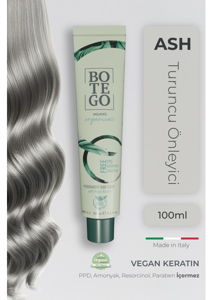 Organica Organik Saç Boyası - Ash (Turuncu Önleyici) 100 ml - Amonyaksız, Kokusuz, Vegan