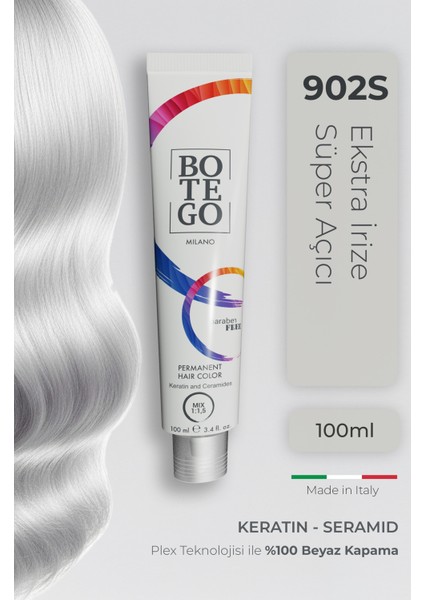 Profesyonel Krem Saç Boyası - 902 S Ekstra İrize Süper Açıcı 100 ml - Plex, Keratin, Seramid