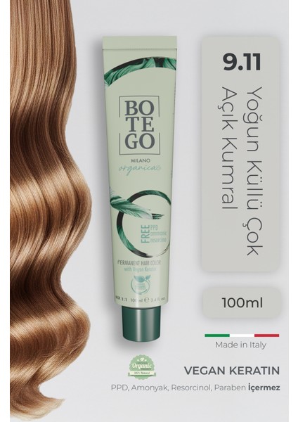 Organica Organik Saç Boyası - 9.11 Yoğun Küllü Çok Açık Kumral 100 ml - Amonyaksız, Kokusuz, Vegan