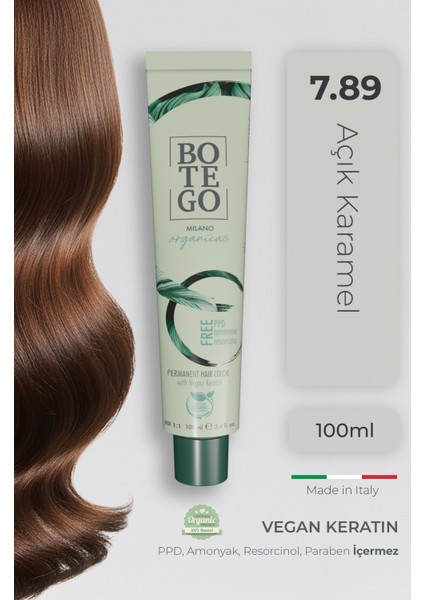 Organica Organik Saç Boyası - 7.89 Açık Karamel 100 ml - Amonyaksız, Kokusuz, Vegan