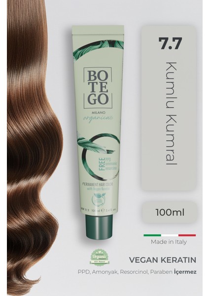 Organica Organik Saç Boyası - 7.7 Kumlu Kumral 100 ml - Amonyaksız, Kokusuz, Vegan