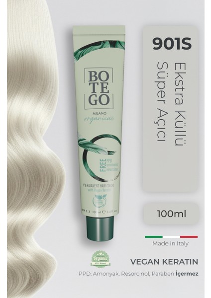 Organica Organik Saç Boyası - 901 S Ekstra Küllü Süper Açıcı 100 ml - Amonyaksız, Kokusuz, Vegan