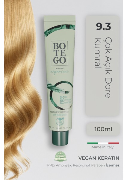 Organica Organik Saç Boyası - 9.3 Çok Açık Dore Kumral 100 ml - Amonyaksız, Kokusuz, Vegan