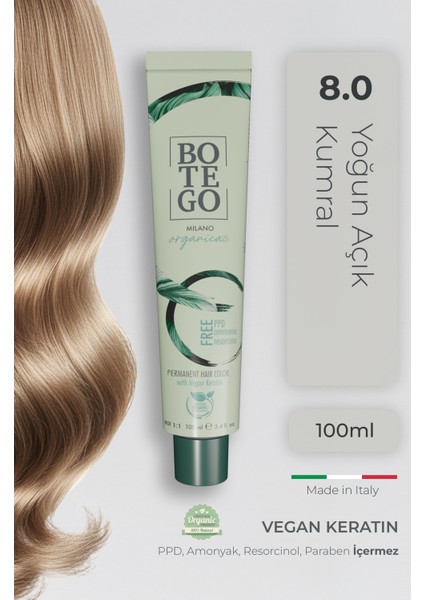 Organica Organik Saç Boyası - 8.0 Yoğun Açık Kumral 100 ml - Amonyaksız, Kokusuz, Vegan