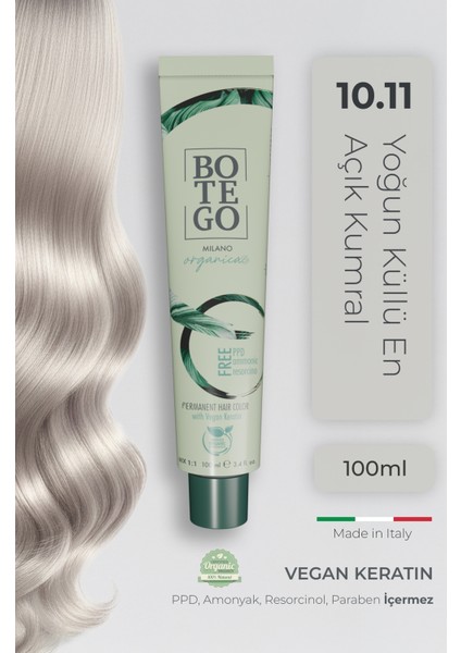 Organica Organik Saç Boyası - 10.11 Yoğun Küllü En Açık Kumral 100 ml - Amonyaksız, Kokusuz, Vegan