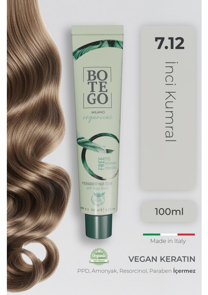 Organica Organik Saç Boyası - 7.12 İnci Kumral 100 ml - Amonyaksız, Kokusuz, Vegan