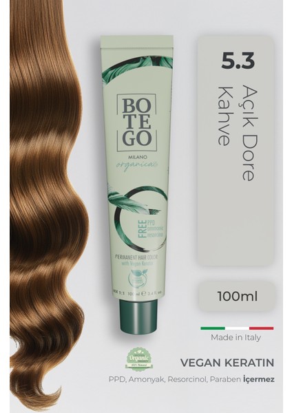 Organica Organik Saç Boyası - 5.3 Açık Dore Kahve 100 ml - Amonyaksız, Kokusuz, Vegan