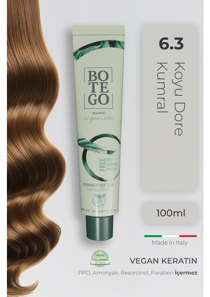 Organica Organik Saç Boyası - 6.3 Koyu Dore Kumral 100 ml - Amonyaksız, Kokusuz, Vegan