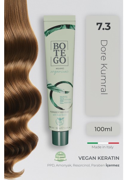 Organica Organik Saç Boyası - 7.3 Dore Kumral 100 ml - Amonyaksız, Kokusuz, Vegan