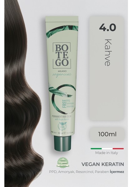 Organica Organik Saç Boyası - 4.0 Kahve 100 ml - Amonyaksız, Kokusuz, Vegan