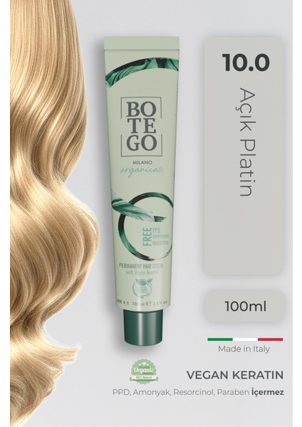 Organica Organik Saç Boyası - 10.0 Açık Platin 100 ml - Amonyaksız, Kokusuz, Vegan