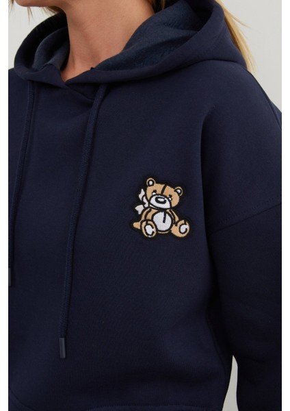 3 Iplik Ayıcık Nakışlı Kapüşonlu Sweatshirt