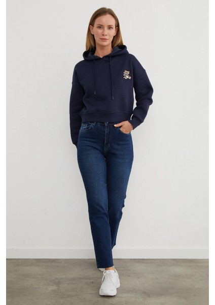 3 Iplik Ayıcık Nakışlı Kapüşonlu Sweatshirt