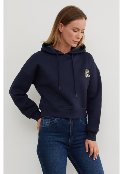 3 Iplik Ayıcık Nakışlı Kapüşonlu Sweatshirt