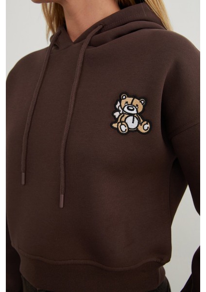 3 Iplik Ayıcık Nakışlı Kapüşonlu Sweatshirt