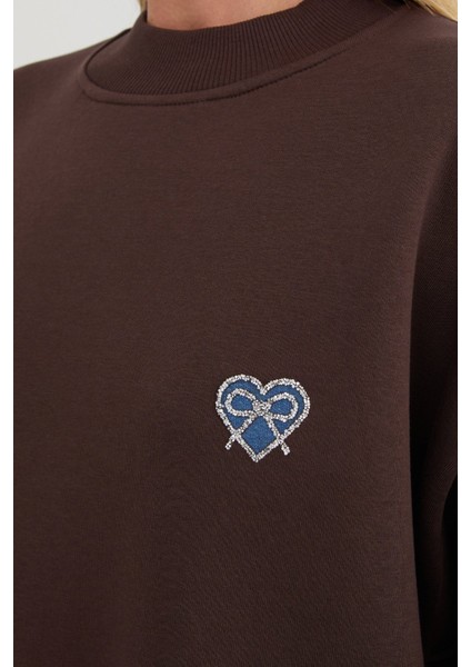 3 Iplik Kurdele Taş Işlemeli Oversize Sweatshirt