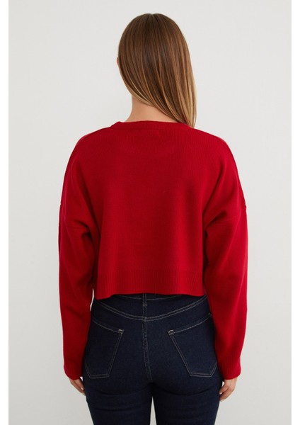 Ayıcık Nakışlı Oversize Crop Kazak modelleri