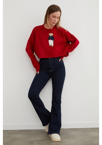 Ayıcık Nakışlı Oversize Crop Kazak fırsatları