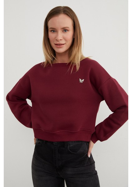 3 Iplik Metal Kelebek Aksesuarlı Sweatshirt