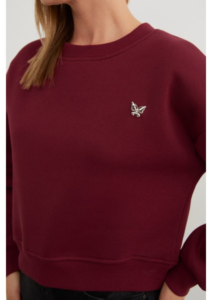 3 Iplik Metal Kelebek Aksesuarlı Sweatshirt