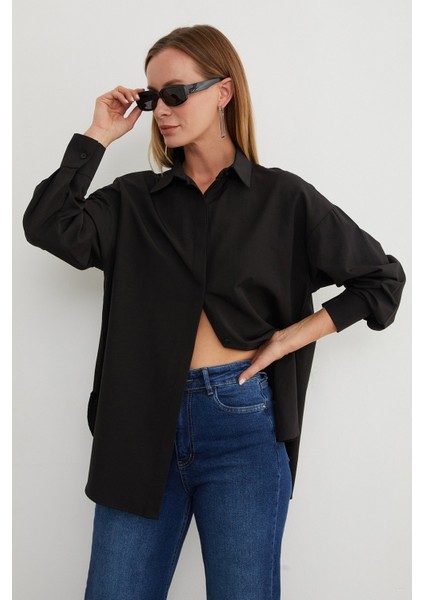 Basic Yırtmaçlı Oversize Gömlek modelleri